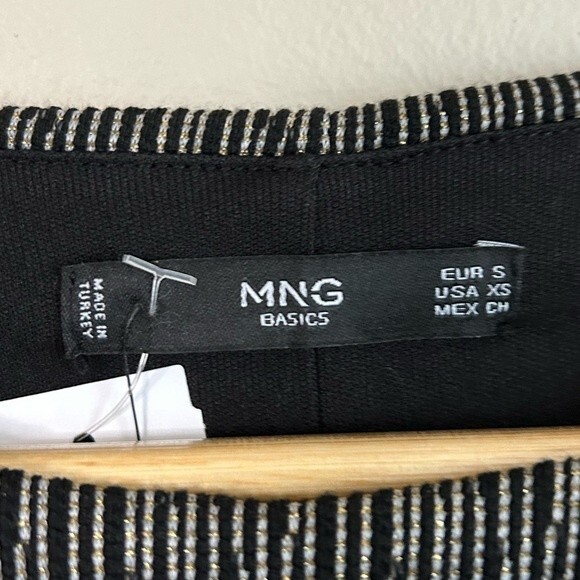 Mango Black Sparkle Thread Short Sleeve Tiered Mini Dress Size XS - Picture 5 of 9